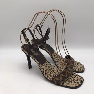 Carlos by Carlos Santana Conga Slingback Heels Women's 9.5M Cheeta Strap Sandals